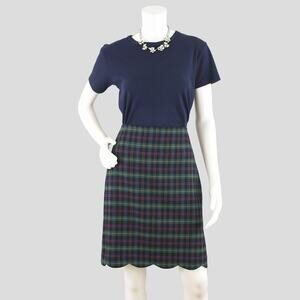 Talbots Blue Tartan Plaid Skirt with Scalloped Edge Women's Size 8